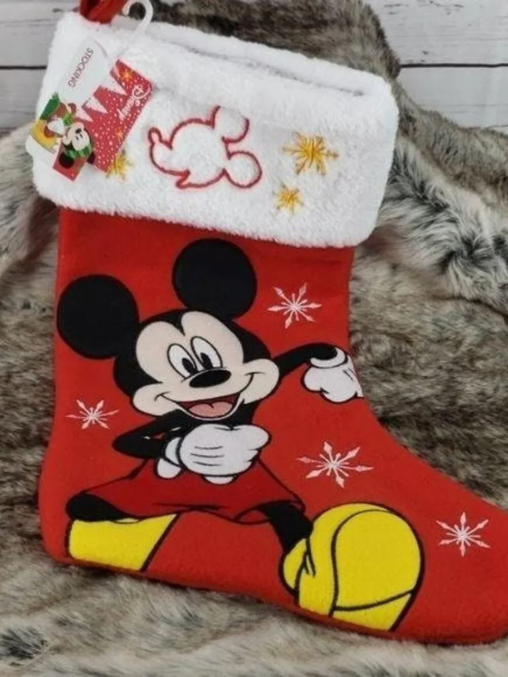 Disney Mickey Mouse Plush Christmas Stocking With Embroidered Cuff - Red & White